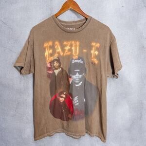 Eazy-E Graphic T-Shirt Brown Washed Tee Licensed Hip Hop Rap Shirt Medium